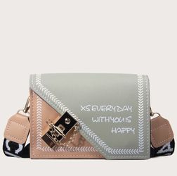 Letter Graphic Toggle Lock Crossbody Bag