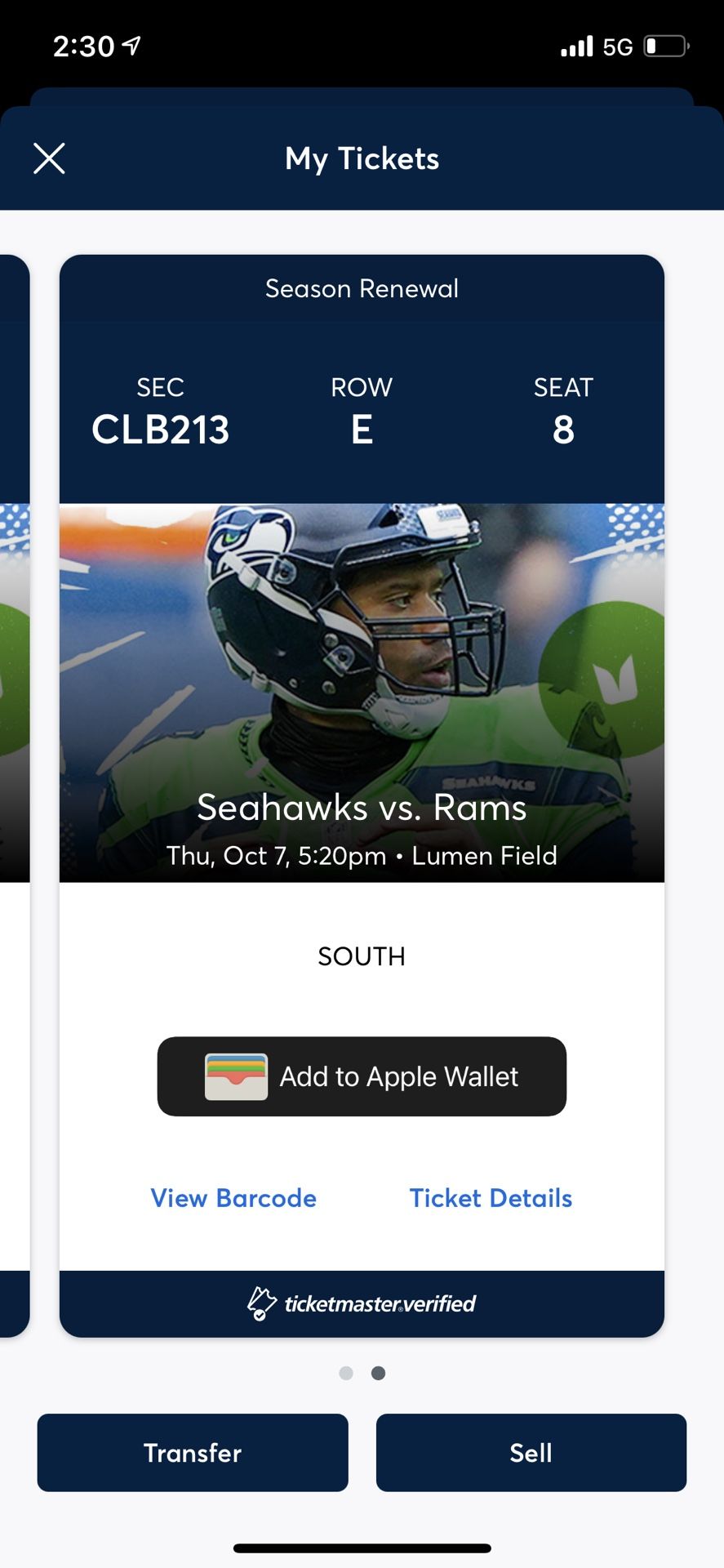 Seahawks vs Titans - Club Seats