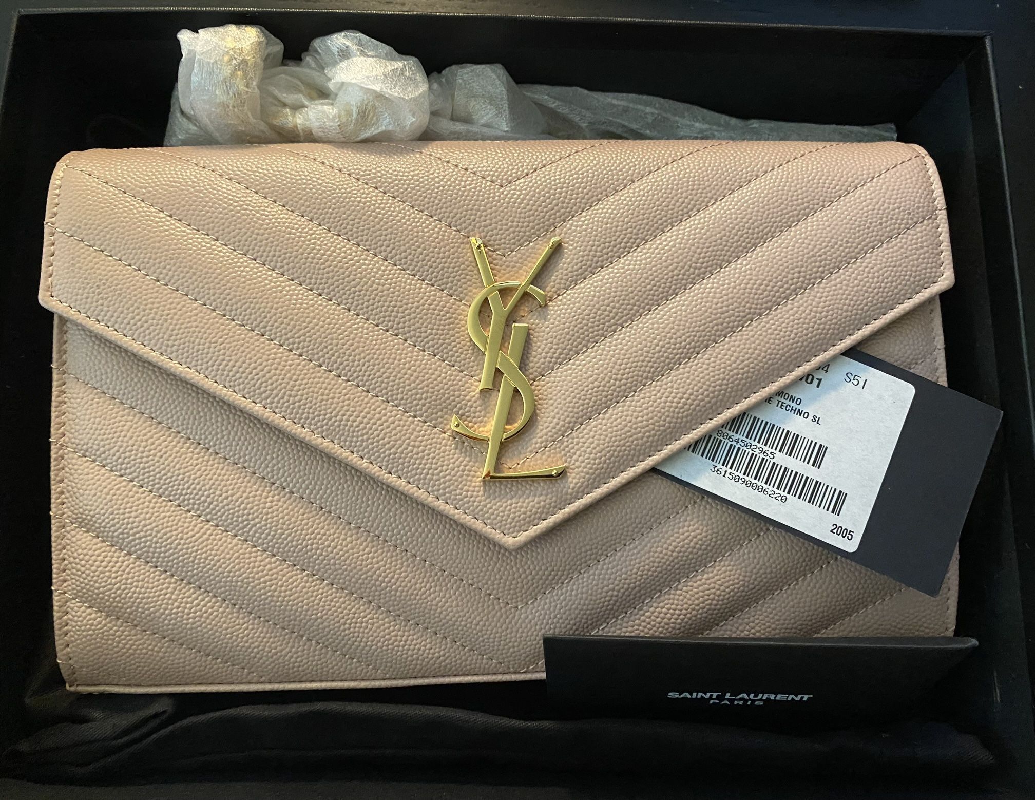 New YSL Saint Laurent Purse CASSANDRE MATELASSÉ CHAIN WALLET IN GRAIN DE POUDRE EMBOSSED LEATHER