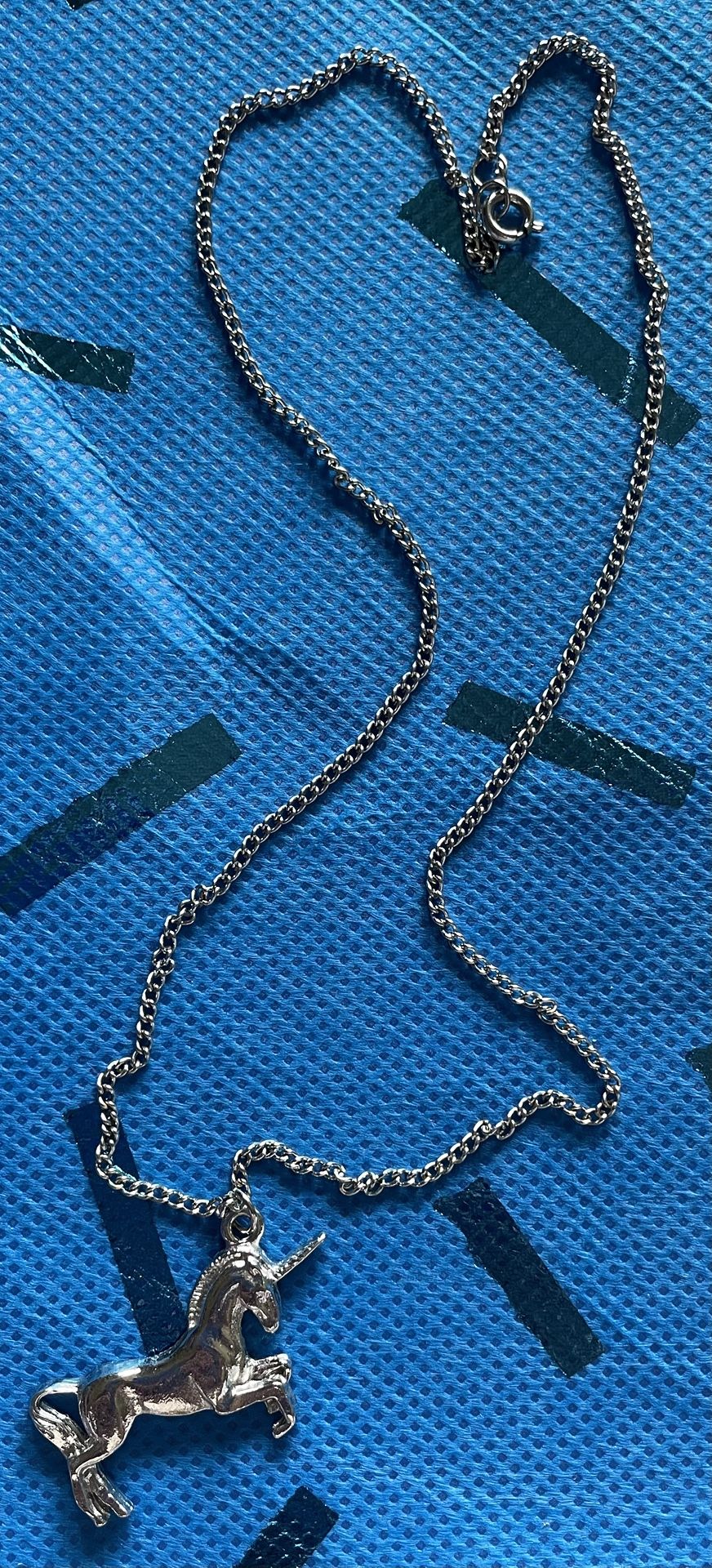 18” Silver Necklace with 1.5” Silver Unicorn