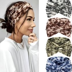 4 Pack Turban Headbands for Women Wide Vintage Head Wraps Knotted Cute Hair Bands 