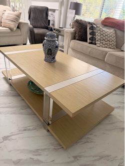 Modern Wood & Chrome Coffee Table – Excellent Condition