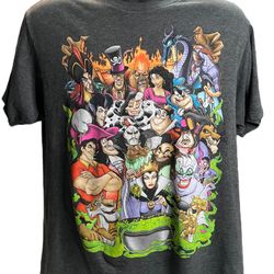Disney Villains Characters T-Shirt Large - Charcoal Tee with Iconic Villains