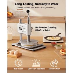 Manual Pizza Dough Press Machine, 9.5 inch Pizza Pastry Press Plate, Stainless Steel Bread Presser, Commercial Chapati Sheet Crust Maker, Forming Mach