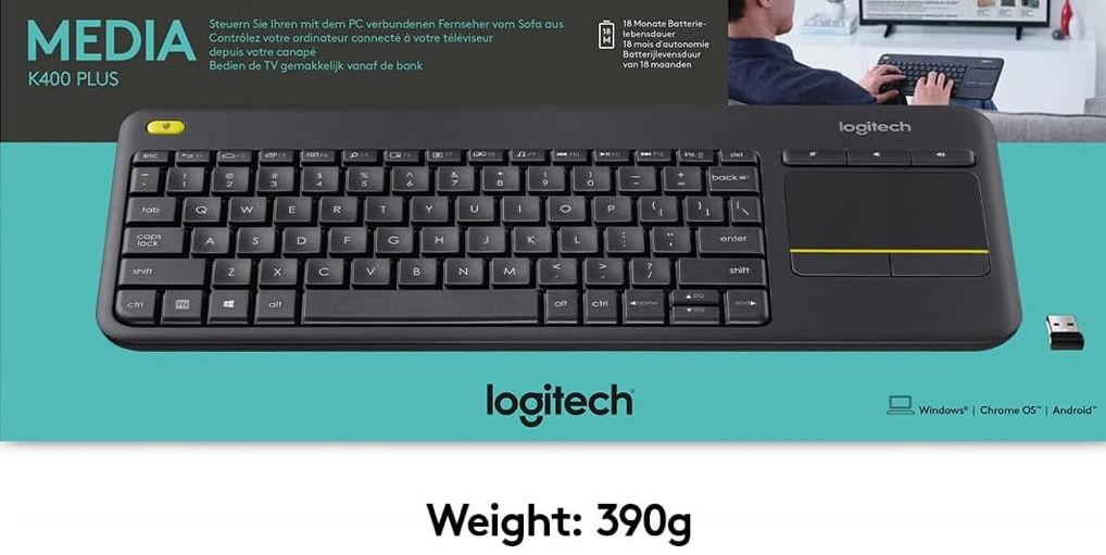 Logitech K400 Plus Wireless Touch With Easy Media Control and Built-in Touchpad
