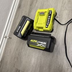Ryobi 40v Charger With Two Batteries Almost New 