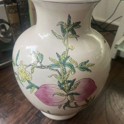 Large Rose Famille Peach Porcelain Hand-painted Vase, Oversized Chinese Vase, Unique Vintage Oriental Ceramics, Asian Centerpiece