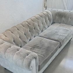 FREE tufted button couch light grey black legs