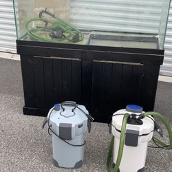 90 Gallon Aquarium W/ 2 Large Cannister Filters Stand W/ Storage Space Lights Ready To Go! Fish 🐠 Or Reprile
