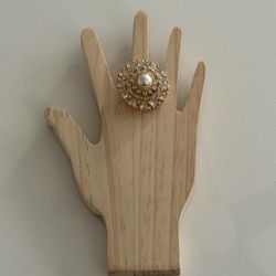 New | Indian Luxury Clear/Gold Pearl AD Adjustable Ring