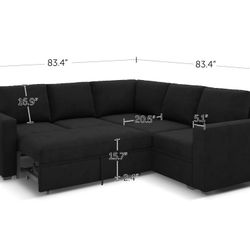 HONBAY 5-Piece Velvet Modular Sleeper Sectional With Storage in Space Black