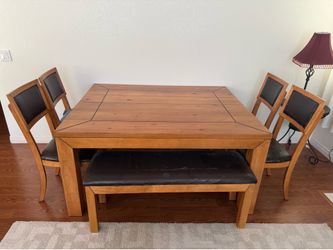 Wood Dining Table Set with Chairs and Bench
