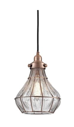 YUBOLE Pendant Lighting Cracked Glass Vintage Wire Cage Ceiling Pendant Light, Red Antique Copper
