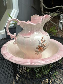 Vintage Pink Washing Pitcher And Bowl