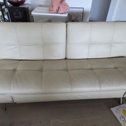 Ivory Faux Leather  Futon with metal frame