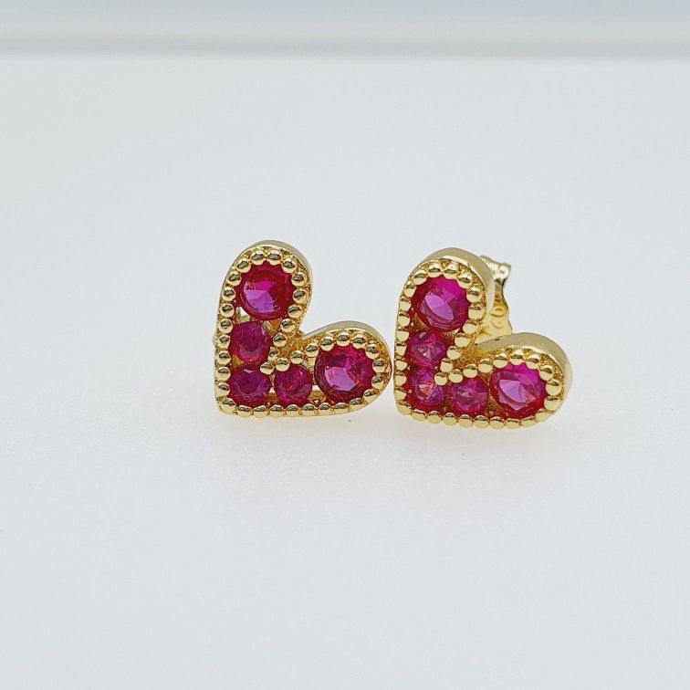"Sweet Heart Shape Gold Plated Pink CZ Crystal Earring for Women, HA4482