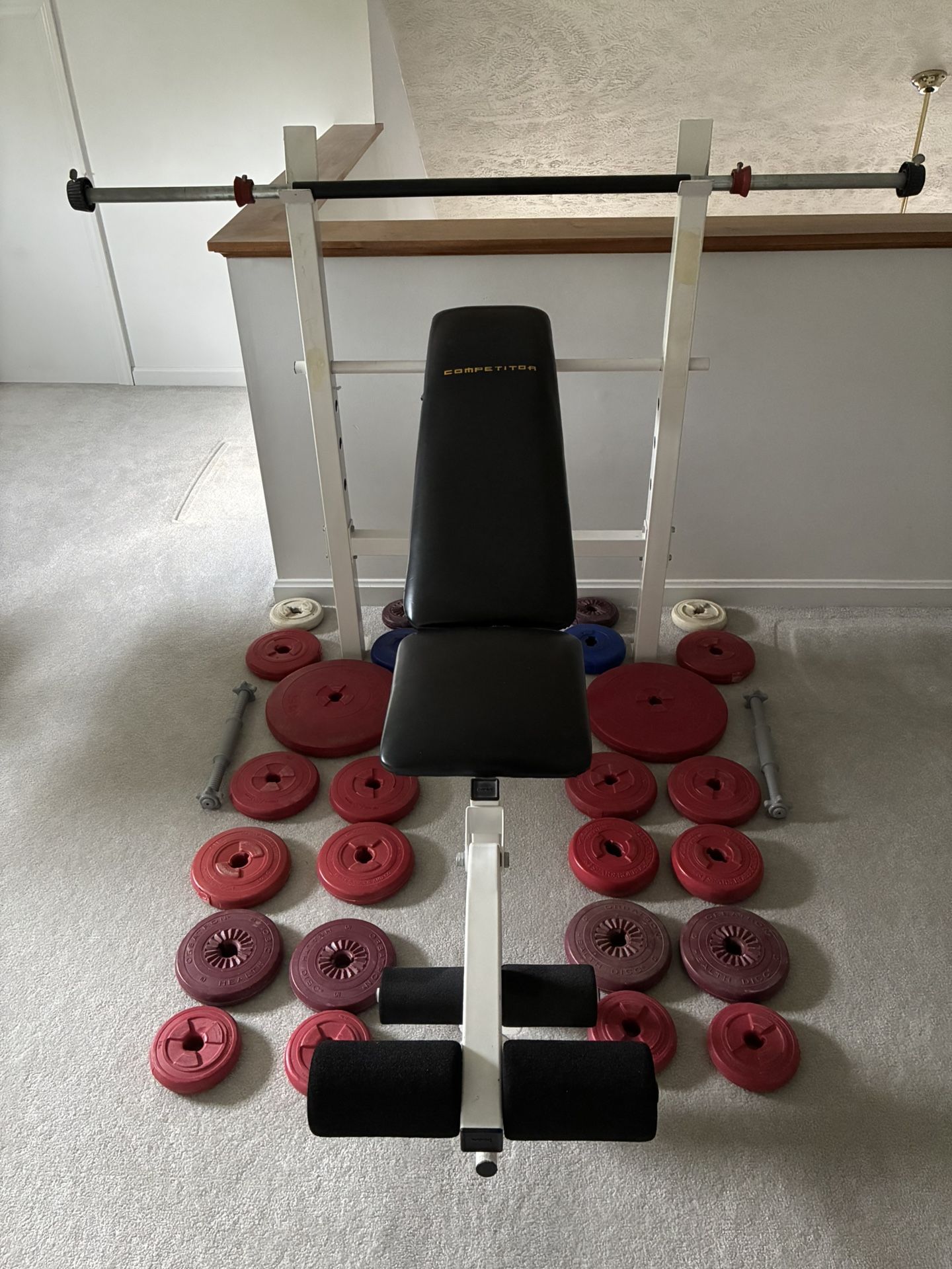 Competitor workout bench and weights