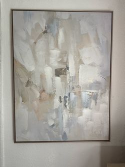 Light Blue Abstract Wall Art with Gold & Silver Frame – 30” x 40”