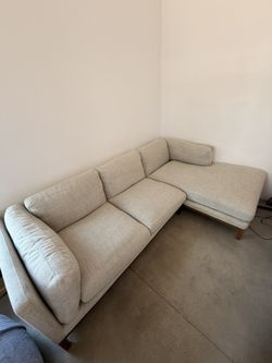 Castlery Owen Chaise Sectional Sofa, Walnut Right Facing - Walnut Stain - Pearl Beige