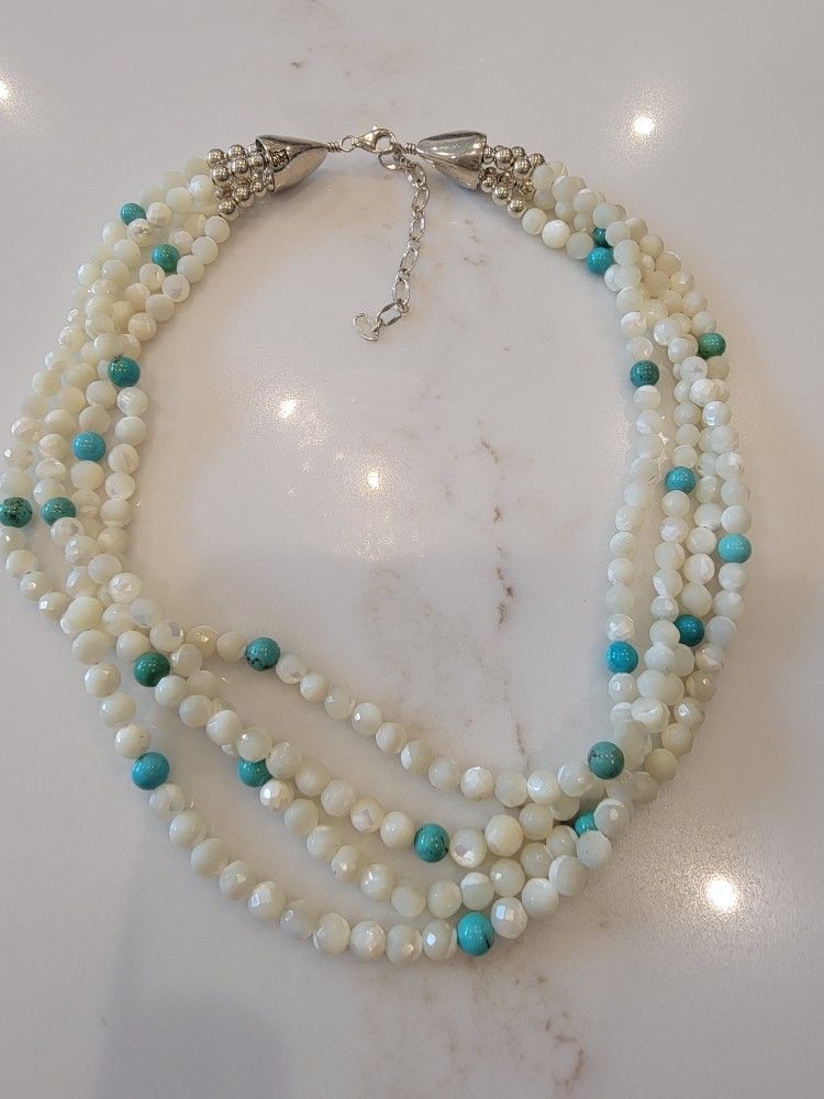 Mother of pearl & Turquose Beaded Necklace