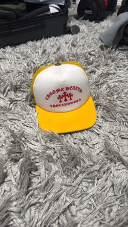 Chrome Hearts “CH Hollywood” trucker hat in the white/yellow colorway