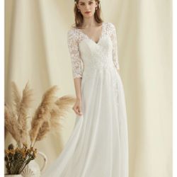 Wedding Dress, Lace & Chiffon, Size 12