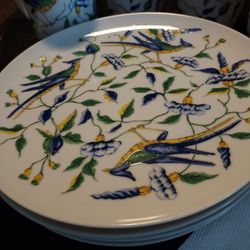 Vtg Neiman Marcus for Fitz & Floyd "Exotic Bird"Pattern Porcelain Plates and Cups