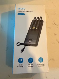 VRURC 10000mAh Power Bank T1116 - Pink - New Sealed - Built-in Cables