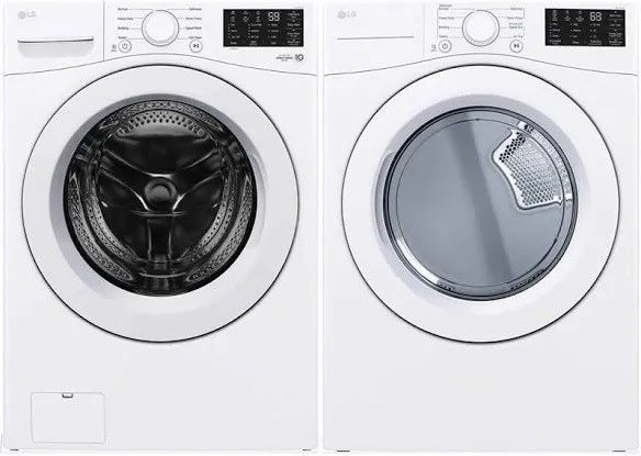 LG 45 cubic washer, front load, and dryer