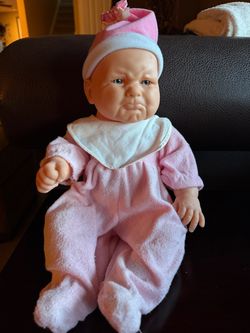 Vintage Berenguer JC Toys Crying Pouting Baby Posable Doll Expressive Sad Face Pink Outfit.  Circa 1990s