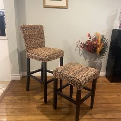 Wicker Chair And Bar Stool- Like New. 