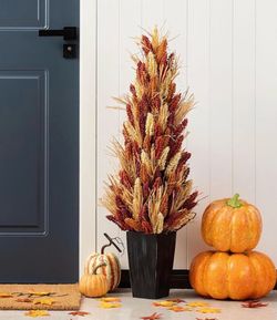 Brand New in Box 34” Tall Fall Artificial Sorghum Fake Tree Harvest Plant Decoration with Black Planter