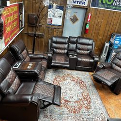 CLEARANCE SALE 3 Piece Recliner Sofa Loveseat and Chair Set $1349