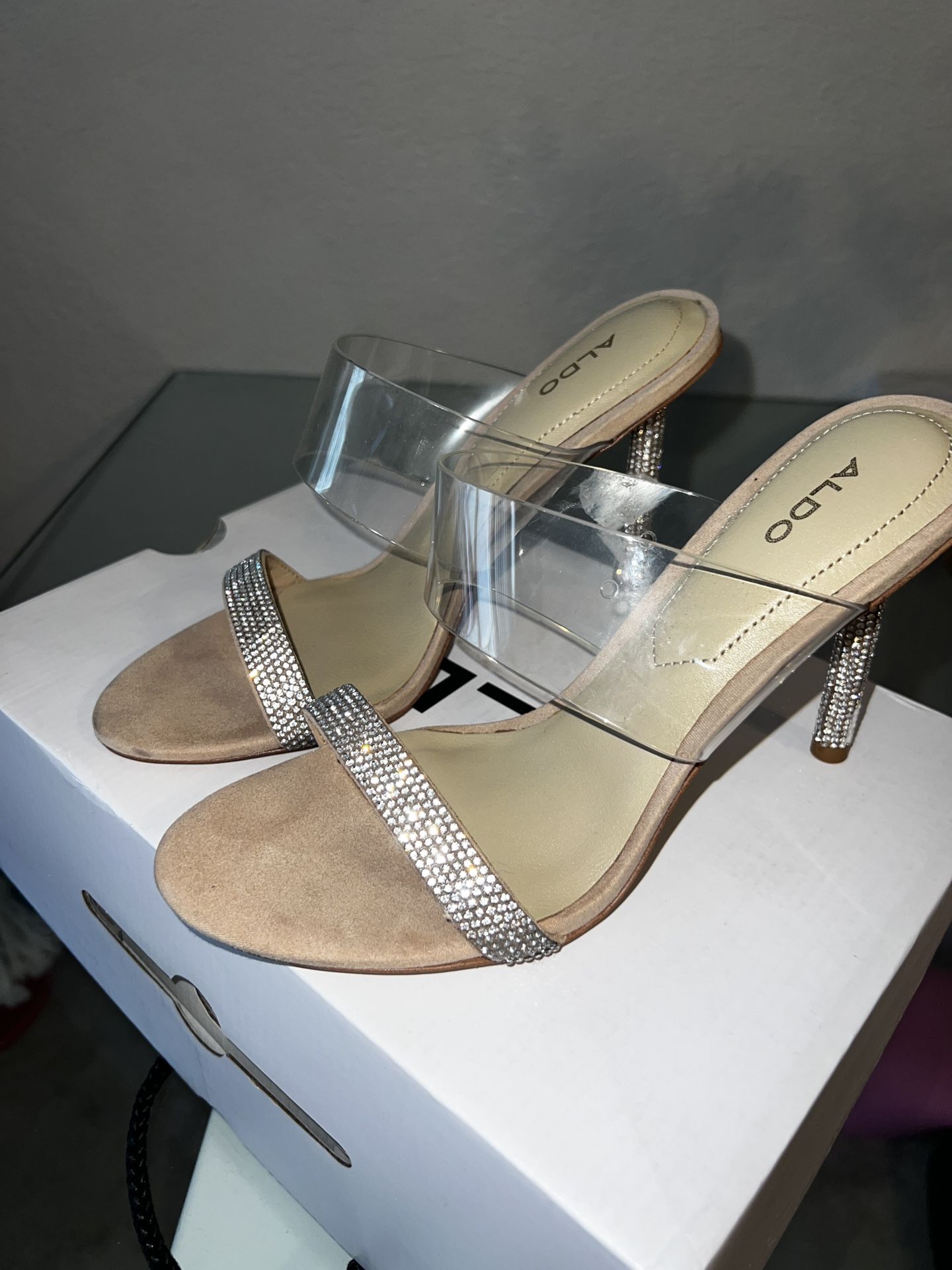 Aldo Nude Clear Sparkly Blinged Heels