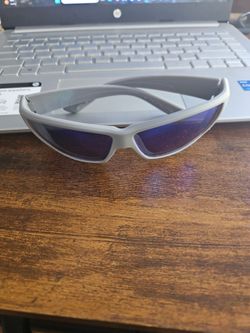 White Wrap-Around Sunglasses Blue Mirror Lenses