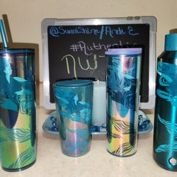 4-PC Starbucks 2023 Blue Holographic Siren Water Bottle & Tumbler Set ~ NWT 
