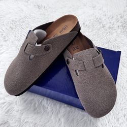 Suede Leather Boston Clogs Women Size 7 Birkenstock Look