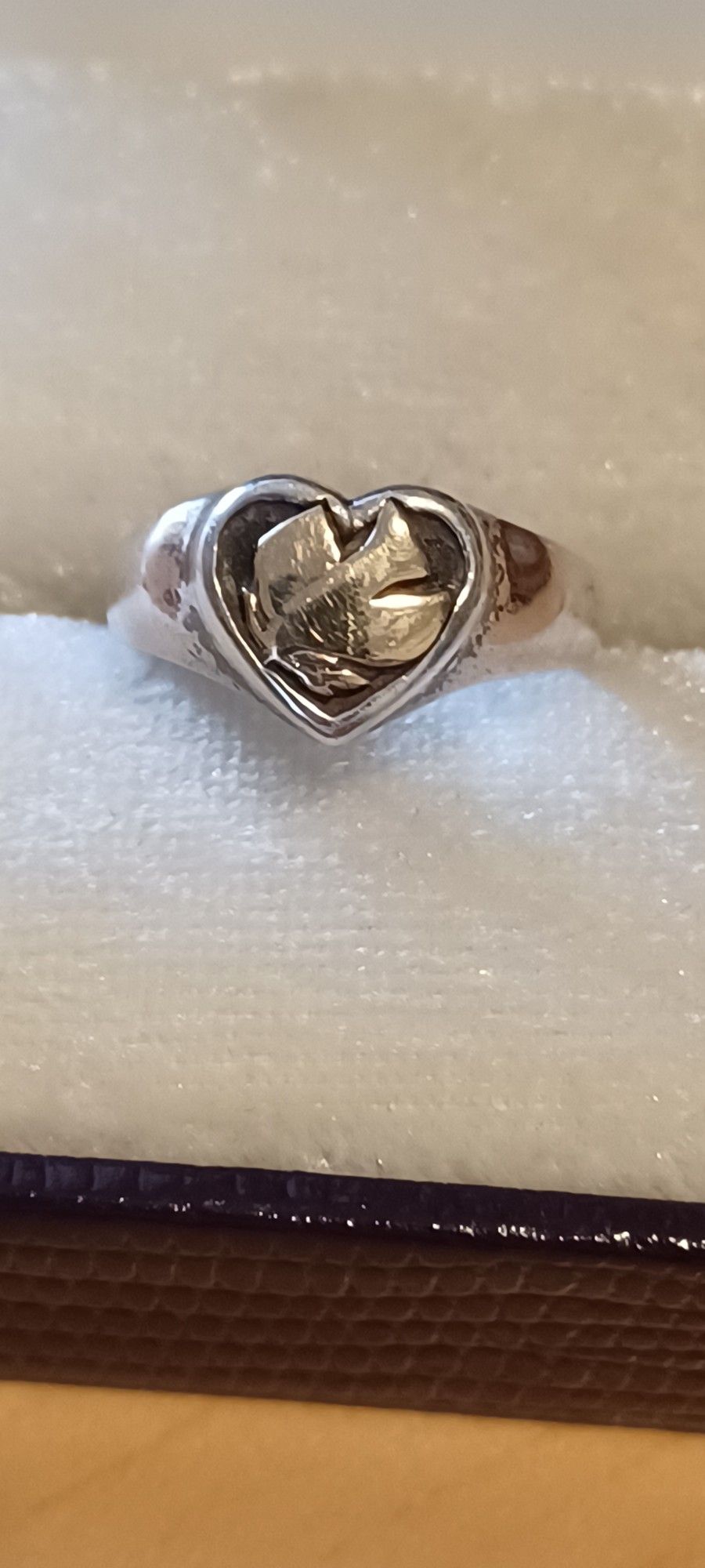 Vintage Retired James Avery Sterling Silver 14kt Gold Dove Heart Ring Women's Size 7.5 