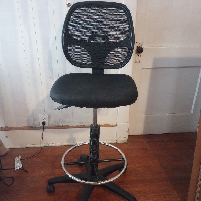 Deluxe Breathable Mesh Back Ergonomic Drafting Chair With Lumbar Support and Adjustable Footring