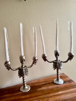2 Skeleton Skull Candelabra Candle Holder($25 each or both for $45 )