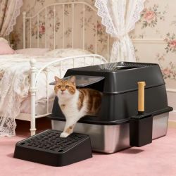 Stainless Steel Cat Litter Box – Enclosed – Extra Large