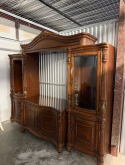Wood Entertainment Center with Display Cabinets