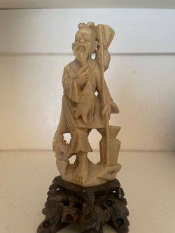 Asian Jade Fisherman Statue