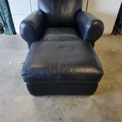 Black Leather Armchair With Foot Stool