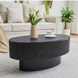 Oval Coffee Table with Hidden Storage, 31.5 Inch Wide Modern Coffee Table, Center Table with Fluted Veneered, Accent Tea Table for Small Space Living 