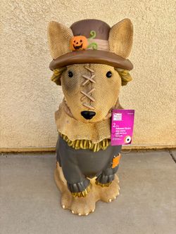 2026 Home Depot 2.5 Ft Scarecrow Bullterrier Halloween Dog Blow Mold LED