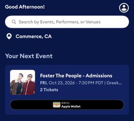 2 Tickets FOSTER THE PEOPLE GREEK THEATER