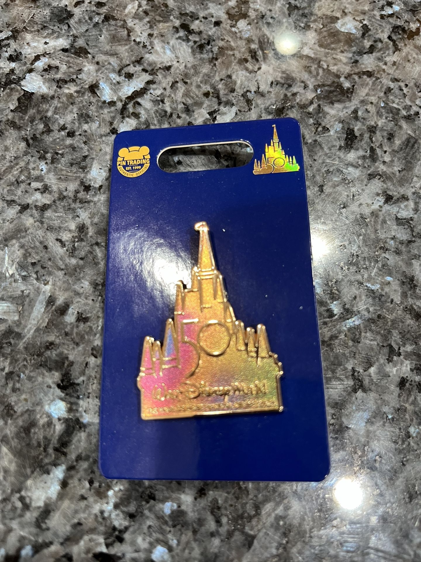 Walt Disney World Parks 50th Anniversary Cinderella's Castle Pin.  Brand new on original card. 