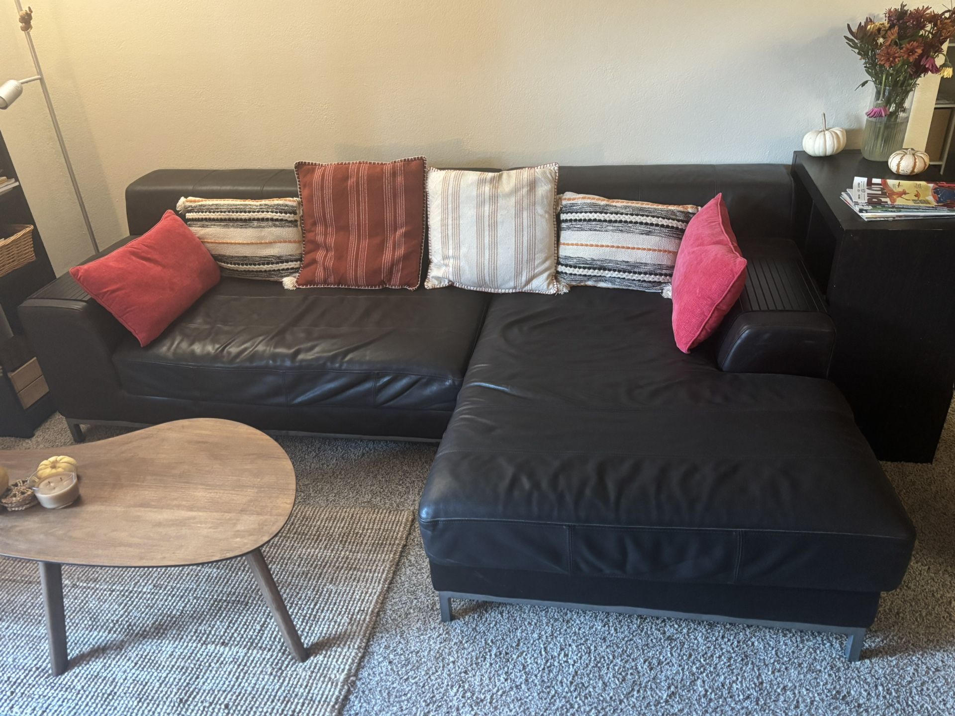 Ikea Kramfors (discontinued) L-shaped black leather couch