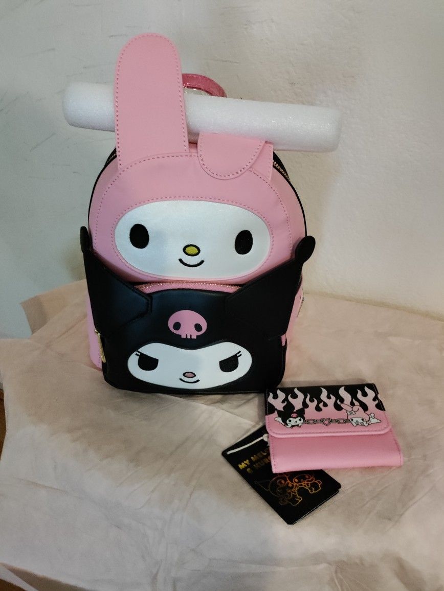 Loungefly Kuromi And My Melody Mini Backpack And Wallet Set
